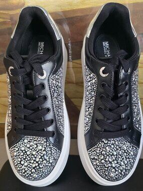 Michael Kors Black Rhinestone Sneakers Women Platform Shoes MK Sparkle Size 6